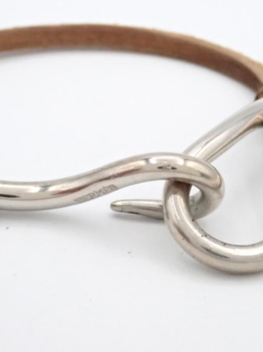 Hermes JumboBracelet with Metallic Part Clasp Brown Leather Cord 15.5cm - Picture 2 of 2
